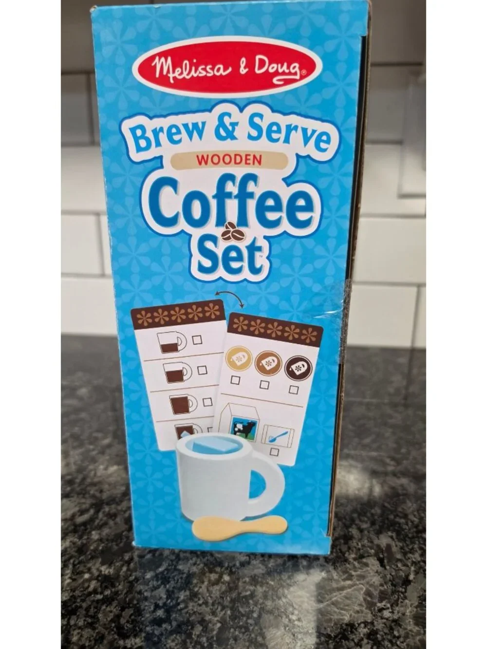 MELISSA AND DOUG BREW AND SERVE COFFEE BARISTA WOODEN PLAY KITCHEN FAKE FOOD SET
